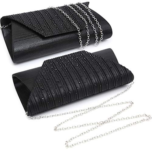 Dasein Evening Bag for Women Glitter Rhinestone Wedding Evening Purse Crystal Envelope Clutch Crossbody Shoulder Bags (black)