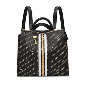 fossil women’s parker faux leather convertible small backpack purse handbag, black/bone signature print