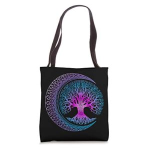 tree of life cresent moon phases mandala yoga gift tote bag