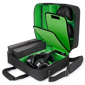usa gear xbox series x carrying case – xbox series x travel case compatible with xbox series x console & xbox series s – customizable interior for xbox controllers & more gaming accessories (green)