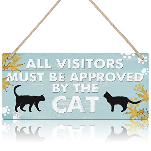 TOARTI Funny Cat Pet Lover Wood Sign-12.5x25cm,All Visitors Must Be Approved By The Cat Wooden Plaque Hanging Wall Art , Lovely Cat Decor, Adorable Cat Wall Art,Cat Signs for Door Home Decoration