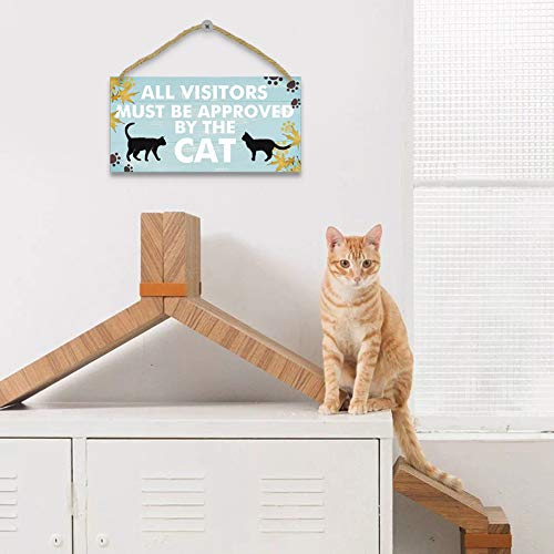 TOARTI Funny Cat Pet Lover Wood Sign-12.5x25cm,All Visitors Must Be Approved By The Cat Wooden Plaque Hanging Wall Art , Lovely Cat Decor, Adorable Cat Wall Art,Cat Signs for Door Home Decoration