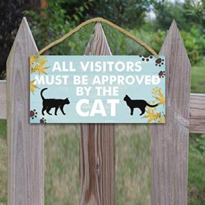 TOARTI Funny Cat Pet Lover Wood Sign-12.5x25cm,All Visitors Must Be Approved By The Cat Wooden Plaque Hanging Wall Art , Lovely Cat Decor, Adorable Cat Wall Art,Cat Signs for Door Home Decoration