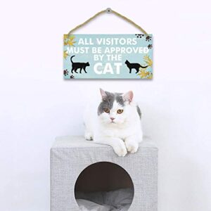 TOARTI Funny Cat Pet Lover Wood Sign-12.5x25cm,All Visitors Must Be Approved By The Cat Wooden Plaque Hanging Wall Art , Lovely Cat Decor, Adorable Cat Wall Art,Cat Signs for Door Home Decoration