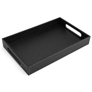 luxspire valet tray with handles, 15″large pu decorative ottoman serving tray, coffee table tray, catchall tray countertop storage, mens vanity tray for jewelry key cologne nightstand organizer, black