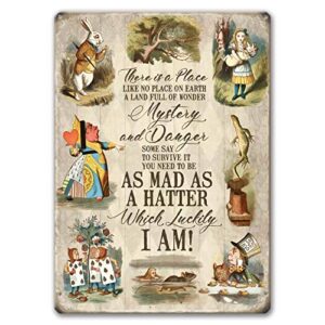 agedsign alice in wonderland poster, vintage metal tin sign there is a place quotes decor gifts for girls living room party decorations 12 x 8 inches