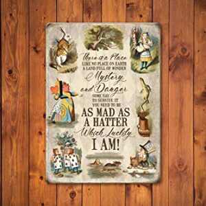 Agedsign Alice in Wonderland Poster, Vintage Metal Tin Sign There is a Place Quotes Decor Gifts for Girls Living Room Party Decorations 12 x 8 inches