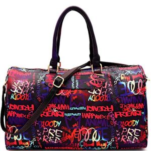 retro vintage neon multicolor colorful graffiti clutch tote purse crossbody sling bag handbag (weekender duffel bag – dark multi)