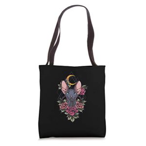 aesthetic sphynx cat beautiful sphynx kitten roses tote bag