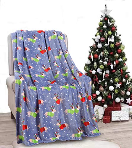 Valerian Luxury Velvet Touch Ultra Plush Christmas Blanket |Soft, Warm, Cozy|Holiday Printed Fleece Throw/Blanket-50 x 60inch, 50 x 60, Dogs in Sweaters