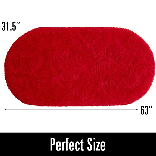 DETUM Soft Fluffy Area Rugs, 2.6 x 5.3 Feet Red Plush Rug for Girls Boys Bedroom Oval Throw Rug for Nursery Reading Room, Shaggy Cute Rugs for Kids Room Bedside School Dorm Home Décor