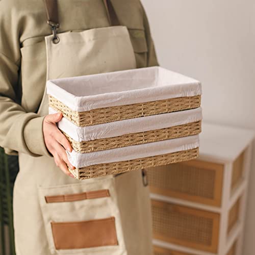 YRJJ Paper Rope Woven Storage Baskets, Delicate Storage Box for ShelvesBathroomKitchenLiving RoomOffice DeskBedroom. (Khaki) , 11.8x7.8x2.3 inches