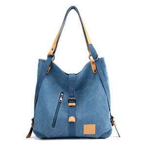 jiamusi women purse handbag canvas tote bag casual shoulder bag school bag large capacity canvas backpack (blue)