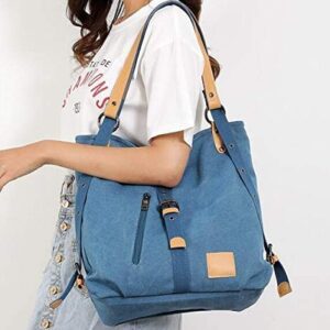 Jiamusi Women Purse Handbag Canvas Tote Bag Casual Shoulder Bag School Bag Large Capacity Canvas Backpack (Blue)