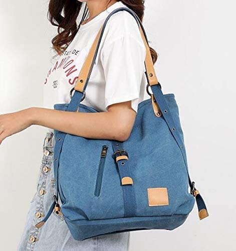 Jiamusi Women Purse Handbag Canvas Tote Bag Casual Shoulder Bag School Bag Large Capacity Canvas Backpack (Blue)