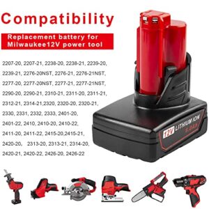 (Upgraded) 6.0Ah 12V Extend Cordless Lithium Battery for Milwaukee All M12 Power Tools, 48-11-2460 48-11-2401 48-11-2402 48-59-1812 48-11-2411 48-11-2420 48-59-2401 48-59-1812 2510-20 (2-Pack)