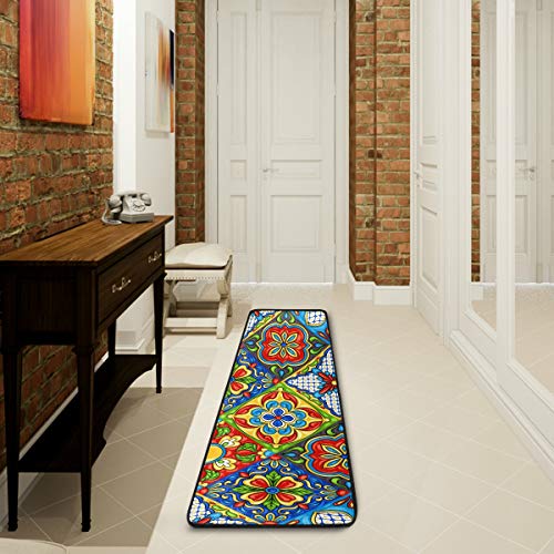 ALAZA Mexican Ethnic Folk Ornament Runner Area Rug Non Slip Floor Mat for Hallway Entryway Living Room Bedroom Dorm Home Decor 72x24 inches