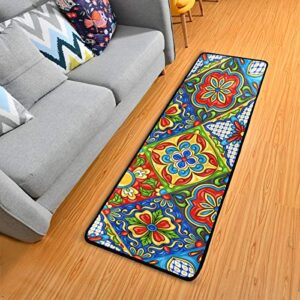 ALAZA Mexican Ethnic Folk Ornament Runner Area Rug Non Slip Floor Mat for Hallway Entryway Living Room Bedroom Dorm Home Decor 72x24 inches