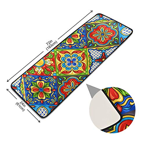 ALAZA Mexican Ethnic Folk Ornament Runner Area Rug Non Slip Floor Mat for Hallway Entryway Living Room Bedroom Dorm Home Decor 72x24 inches