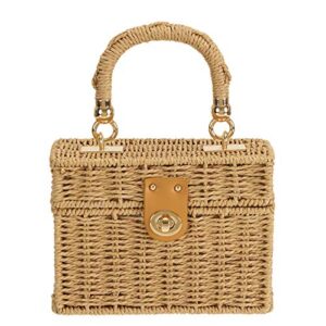 So'each Women's Handbag Wicker Square Crossbody Rattan Bag Boho Crossbody Bag Beige