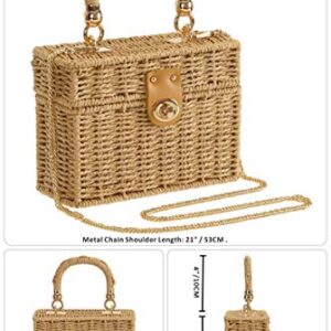 So'each Women's Handbag Wicker Square Crossbody Rattan Bag Boho Crossbody Bag Beige