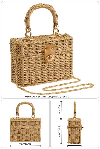 So'each Women's Handbag Wicker Square Crossbody Rattan Bag Boho Crossbody Bag Beige