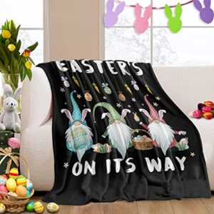 throw blankets happy easter gnomes and eggs carrot fuzzy soft bed cover bedspread microfiber luxury blanket for travel stadium camping couch sofa chair black