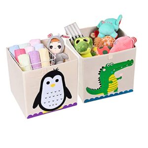 zmjessnia children’s foldable fabric storage cube organizer box,13 inch square soft toy bins (2 pack) (crocodile & dinosaur)