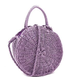 natural handmade summer beach bali woven straw round satchel crossbody bag purse (medium large – 1lavender)