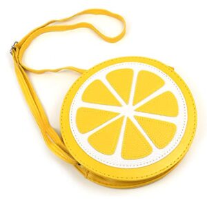framendino, lemon fruit shaped cross body bag purse with shoulder strap for women girls yellow