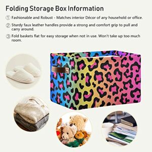 CHIFIGNO Neon Rainbow Colored Leopard Storage Baskets Collapsible Home Decor Organizers Rectangle Basket for Organizing Home Set of 2