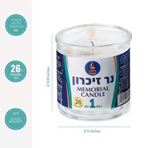 Tribello 1 Day Yahrzeit Memorial Candles - Yahrzeit Candle for Ner Neshama, Yom Kippur Candles, Yizkor Candles or Emergency - Unscented Paraffin Wax 26 Hour Yahrzeit Candles in Glass Jar - 3 Pack