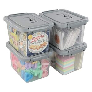 ggbin 6 quart clear latch storage box with grey handle and latches – 4 pack