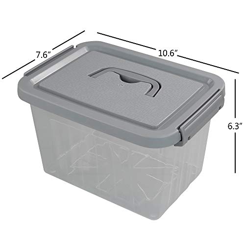 Ggbin 6 Quart Clear Latch Storage Box with Grey Handle and Latches - 4 Pack