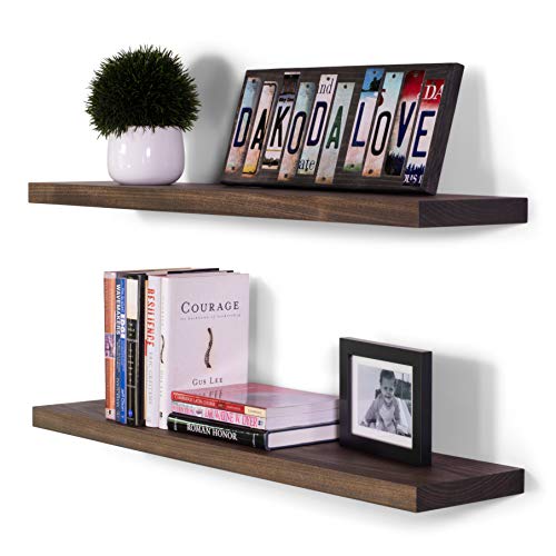 DAKODA LOVE Floating Shelves | Solid Poplar | Premium Craftsman Quality | Easy Hidden Bracket Wall Mount | Set of 2 (Espresso, 24" L x 10" D)