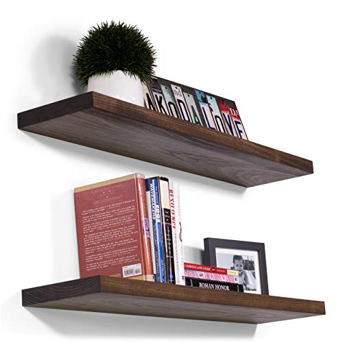 DAKODA LOVE Floating Shelves | Solid Poplar | Premium Craftsman Quality | Easy Hidden Bracket Wall Mount | Set of 2 (Espresso, 24" L x 10" D)