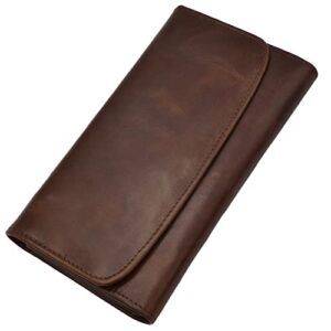 leather sr womens leather wallet large trifold genuine brown leather wallets for women rfid blocking ladies multi card holder iphone 14 compatible, 13 credit card slots, 4 cash compartment, 7.7”x4.3”