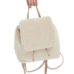 dqinlit plush backpack purse bag small soft faux fur cute furry stylish casual handbags off-white