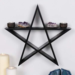 ebros light duty black sacred pentagram pentacle star wall hanging floating mdf wood shelf 15″ tall 15″ wide occult wiccan triple goddess home office room accent