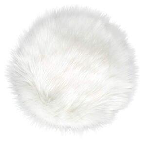 ivon 15.5 inches white round faux fur rug, fluffy rug cushion for chair, background for nail desk photos