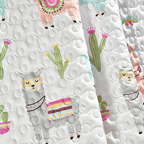 PB&J Make A Wish Southwest Llama Cactus White & Blush Reversible Throw Blanket, 50" x 60"