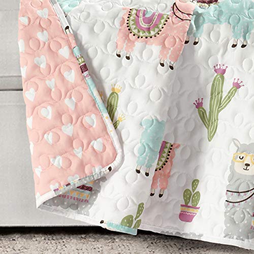 PB&J Make A Wish Southwest Llama Cactus White & Blush Reversible Throw Blanket, 50" x 60"