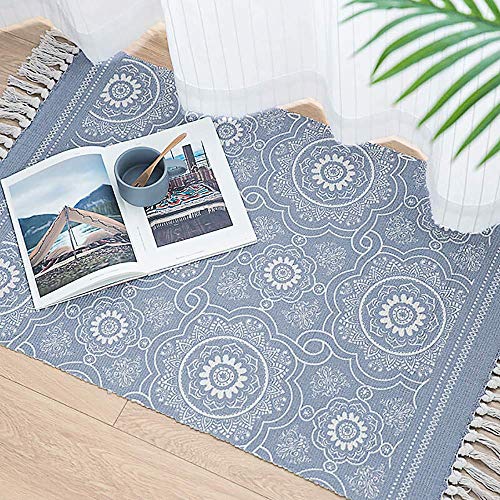 Hedume 2 Pack Cotton Area Rug, Machine Washable Printed Tassels Throw Rugs for Kitchen, Living Room, Bedroom Bathroom, Laundry Room, 2 x 3 Feet, 2 x 4.2 Feet