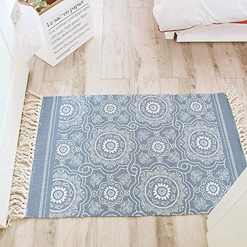 Hedume 2 Pack Cotton Area Rug, Machine Washable Printed Tassels Throw Rugs for Kitchen, Living Room, Bedroom Bathroom, Laundry Room, 2 x 3 Feet, 2 x 4.2 Feet