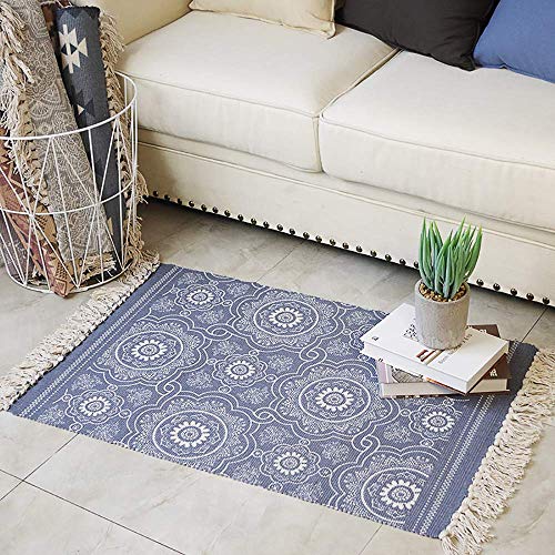 Hedume 2 Pack Cotton Area Rug, Machine Washable Printed Tassels Throw Rugs for Kitchen, Living Room, Bedroom Bathroom, Laundry Room, 2 x 3 Feet, 2 x 4.2 Feet