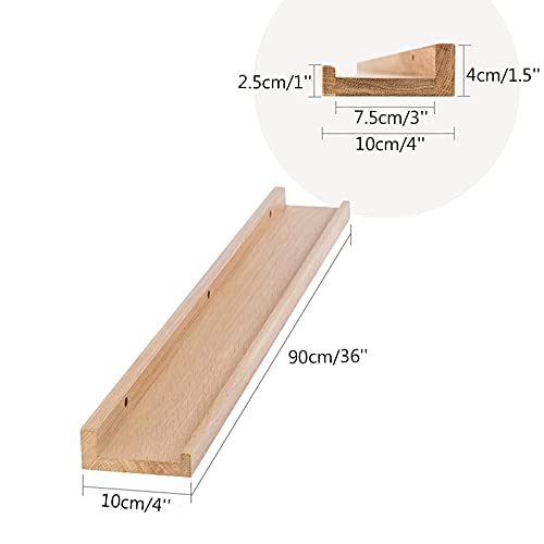 Long Floating Shelf 36 Inches Natural Wood Shelves for Wall Mounted Bedroom Dorm Room, Rustic Display Books Picture Ledge Shelf, Easy to Install, 1pcs, Original Color, Inch *4 *1.5