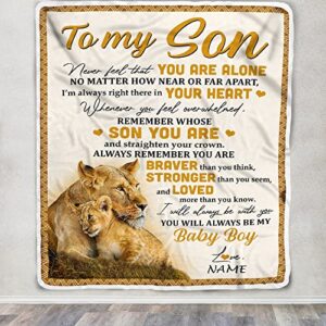 CenturyTee Personalized to My Son Blanket from Mom Lion Never Feel That You are Alone Great Birthday Graduation Bed Quilt Fleece Throw (60 x 80 Inches - Adult Size) Multicolor 455 60 in Size