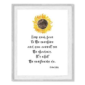 Helen Keller Quotes-"Keep Your Face to the Sunshine-What Sunflowers Do" Inspirational Wall Art-8 x 10" Typographic Art Print w/Sunflower Image-Ready to Frame. Modern Home-Office-Studio-School Decor!