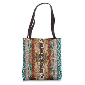 western aesthetic, country ranch, floral, cactus, turquoise tote bag