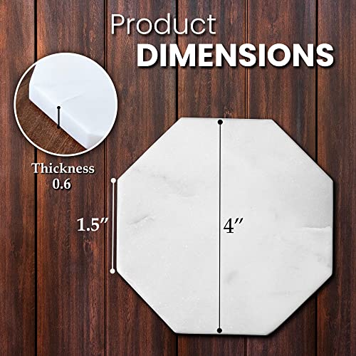 Mela Artisans Set of 4 Hand Crafted Marble Coasters - White, Octagon | Coffee Table Decor | Absorbent Keeping Surfaces Dry & Safe | Ideal for Wine Glasses, Water Cups or Beer Mugs
